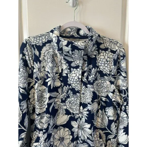 NWT Talbots Pull over Lightweight Jacket/ Top Navy White Floral LP Snap collar - Picture 3 of 7
